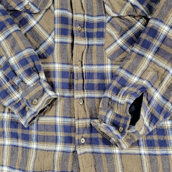 VTG Outdoor Exchange Flannel Shacket M Brown Blue Plaid Buttons Quilt Lined 90s - Picture 11 of 11
